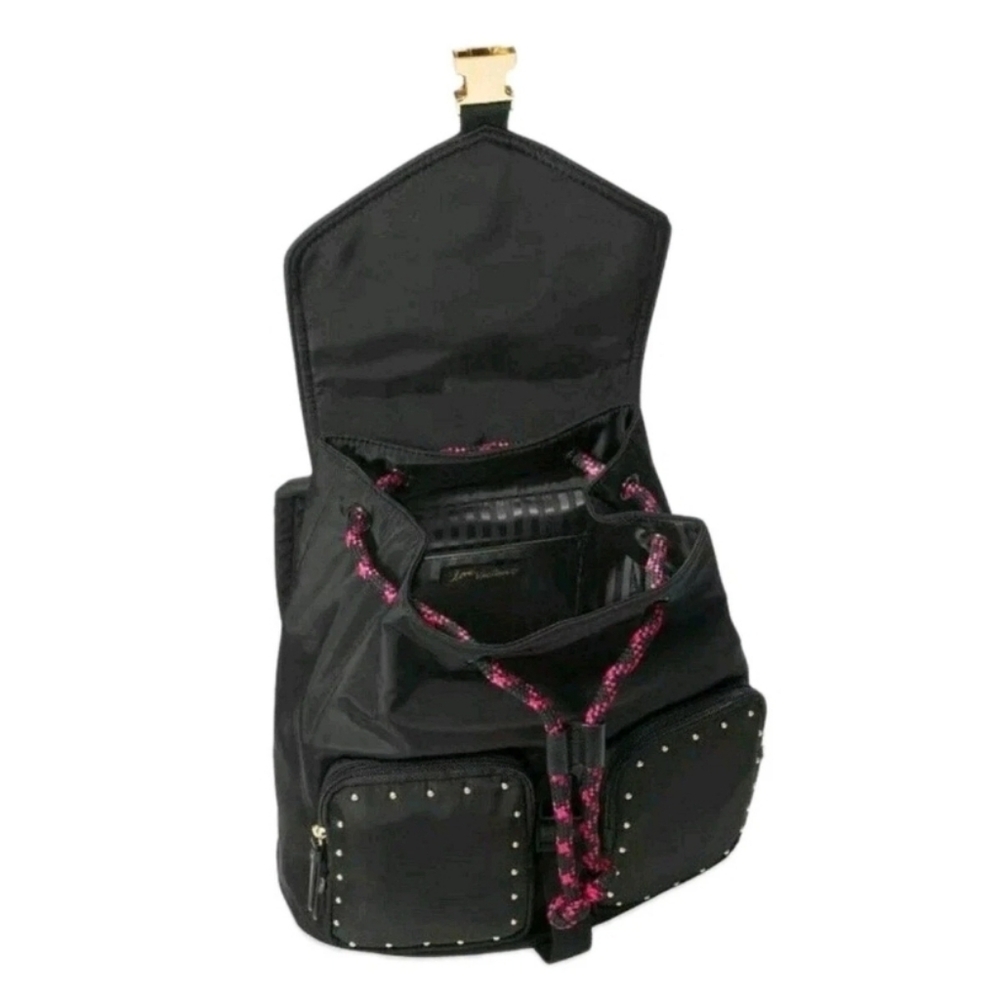 Victoria's Secret Getaway Cargo Black Backpack Pink Accents NWT - Picture 5 of 6